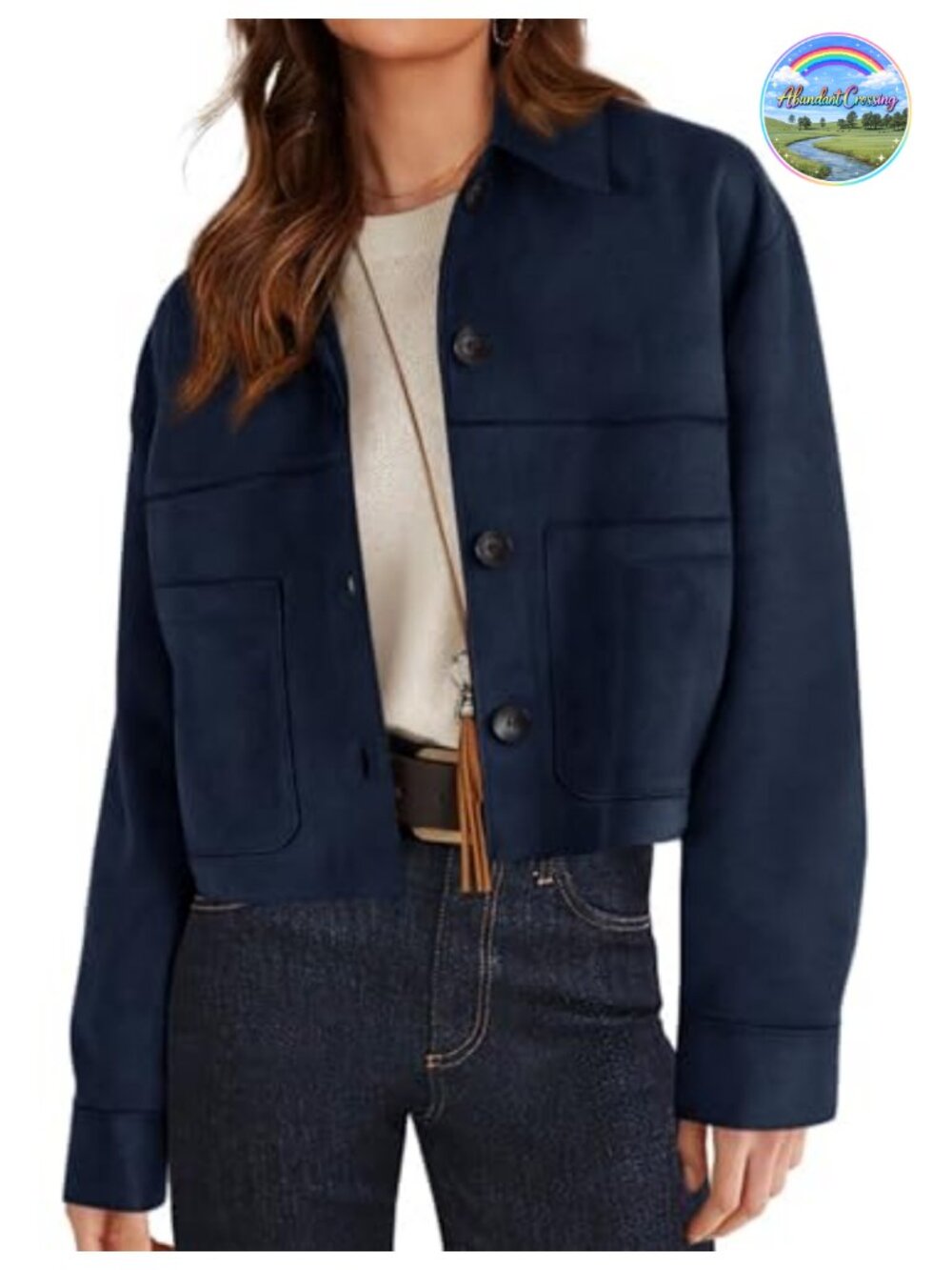 Faux Suede Shacket Lightweight Cropped Aviator Jacket Patch Pockets
